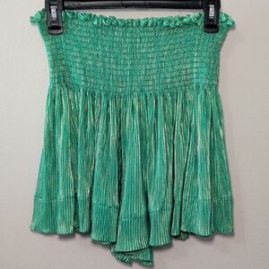 Glitz & Gritz Metallic Swing Shorts Green Gold Shirred High Waist Women's Size L